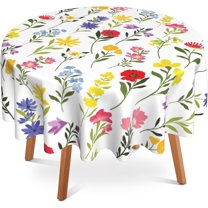 Wildflower 60 Inch Round Tablecloth,Colorful Floral Leaves Table Cloth Waterproof Stain and Wrinkle Resistant Circle Table Cover for Kitchen Dining Picnic Camping Indoor Outdoor Decor