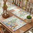 thumbnail image 3 of Easter Placemats Set of 8, Easter Gnomes Rabbits Tulip Flower Plants Green Plaid Heat Insulated Linen Place Mats, Washable Stain-Proof Table Mats for Dining Tables Holiday Decor 13x19 Inches, 3 of 9