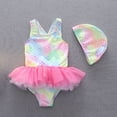 thumbnail image 5 of Tiijoy Girls Scale Print Ruffle One-Piece Swimsuit with Swim Cap Bathing Suit, Sizes 2-8, 5 of 6