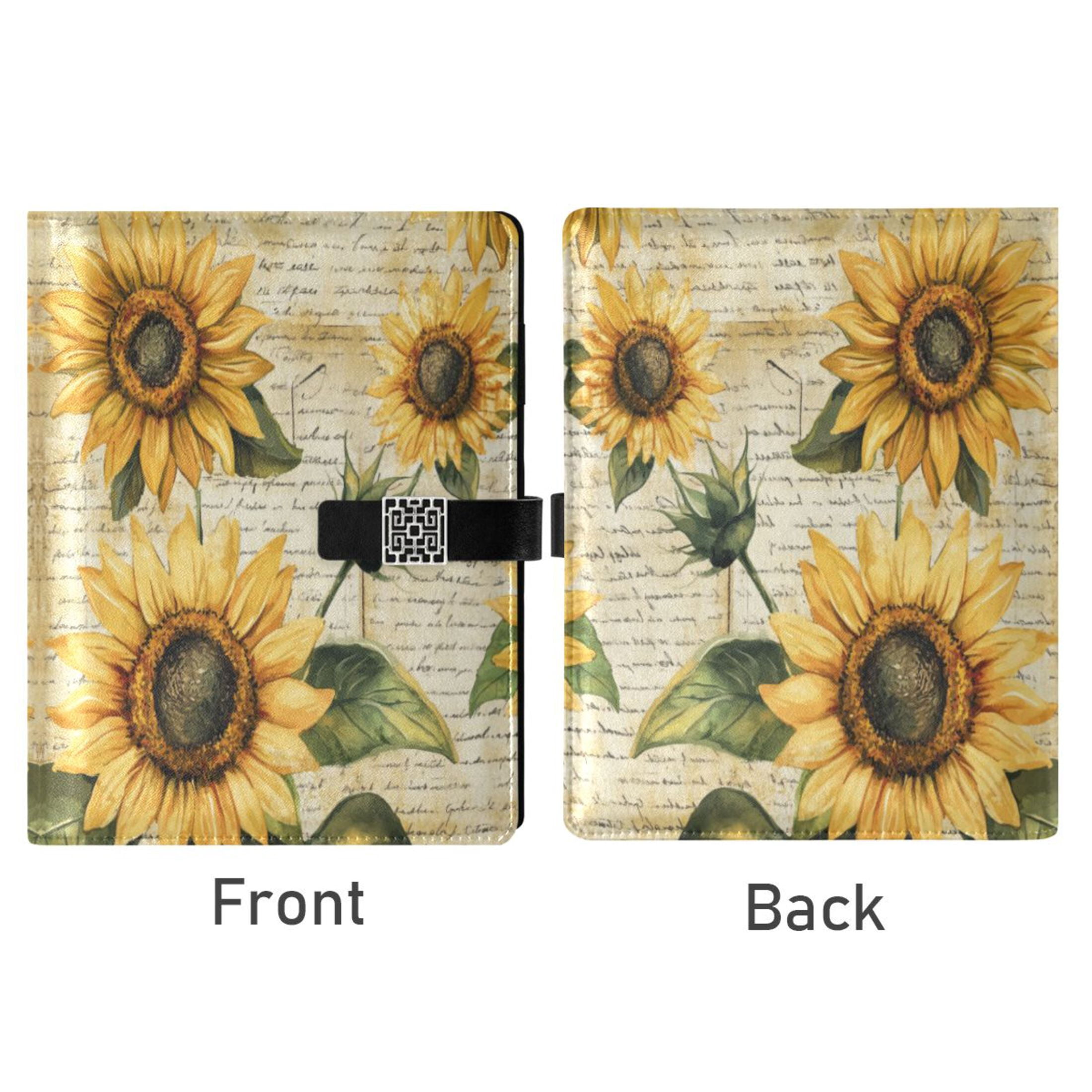 9.2x6.7 inch Leather Notebook 100 Sheets, Multi-Pocket Design & Pen Loop Vintage Sunflowers Refillable Journal Organizer