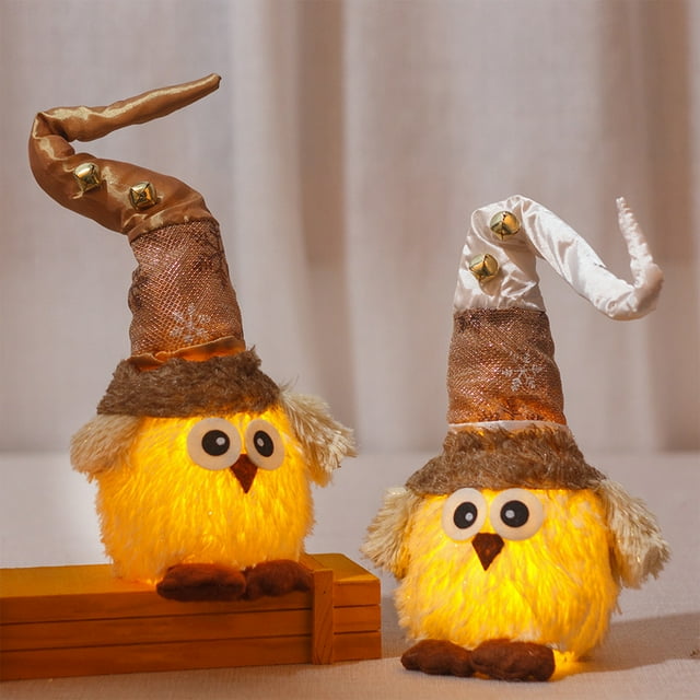 Fiudx Figura de Gnomo de Búho, Decoración con Luz Led, Acogedora Decoración Otoñal y Navideña, Tacto Suave y Cómodo, Ambiente Cálido, Ideal para Regalar En Navidad, Tamaño 42 X 12 X 10 Cm.
