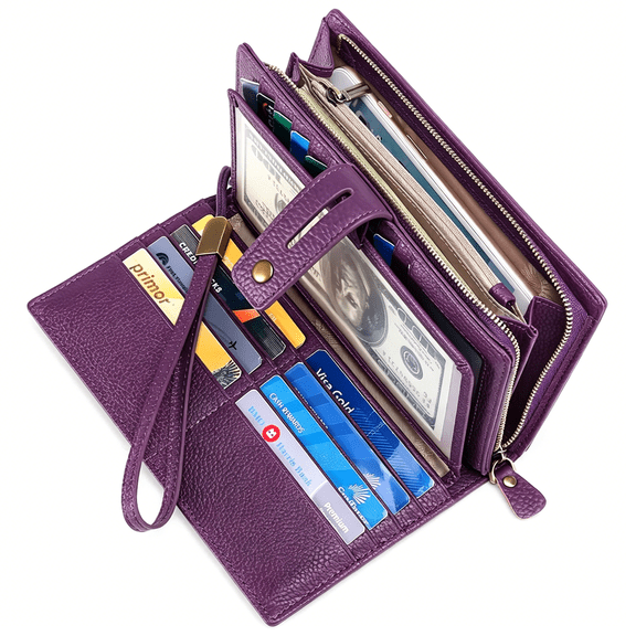AOMRCOL Women Wristlet Wallets Large Capacity Rfid Blocking Leather Wallets Credit Cards Organizer with Checkbook Holder Check Book Covers for Women