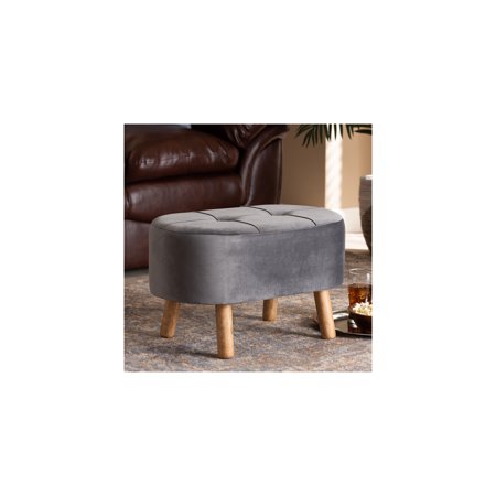 Velvet Upholstered Ottoman with Wood Frame - Living Room Footrest