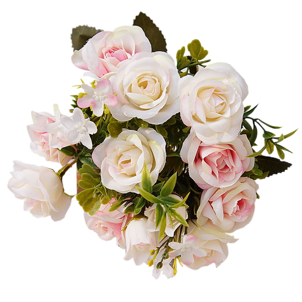 15 Heads Artificial Rose Faux Silk Flower Home Wedding Floral Bouquet Decor Lot 