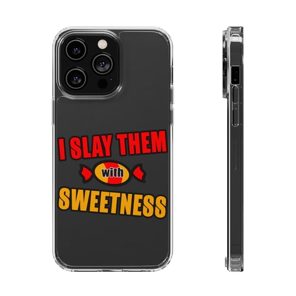 DistinctInk Clear Hybrid Case for Apple iPhone 15 Pro (6.1" Screen) - I Slay Them With Sweetness - Shockproof Protection