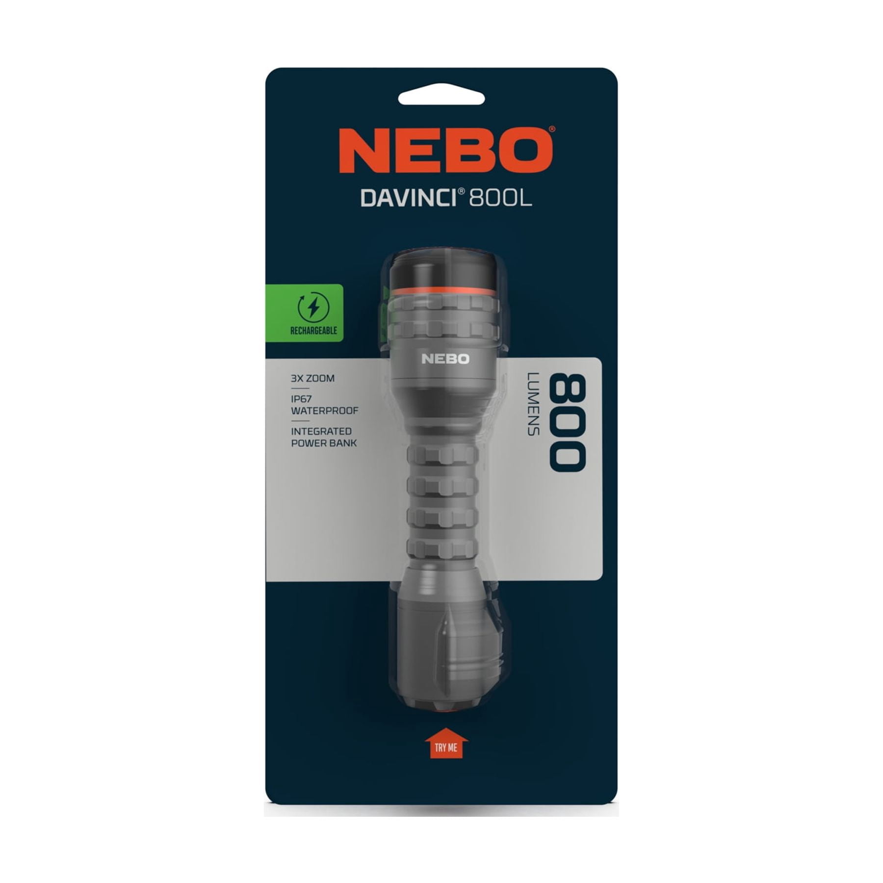 NEBO Davinci Rechargeable Gray LED Flashlight with 800 Lumens and