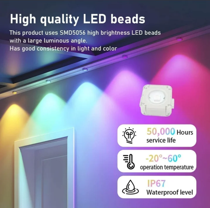 100ft RGBIC Smart Permanent Outdoor LED Strip Light with 48 Lights, Color-Changing, IP67 Waterproof, WiFi + Bluetooth, Patio & Garden Decor, Holiday Lighting