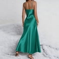 thumbnail image 3 of Women's Satin Spaghetti Strap Maxi Dress V Neck Side Slit Formal Cocktail Dress, 3 of 7