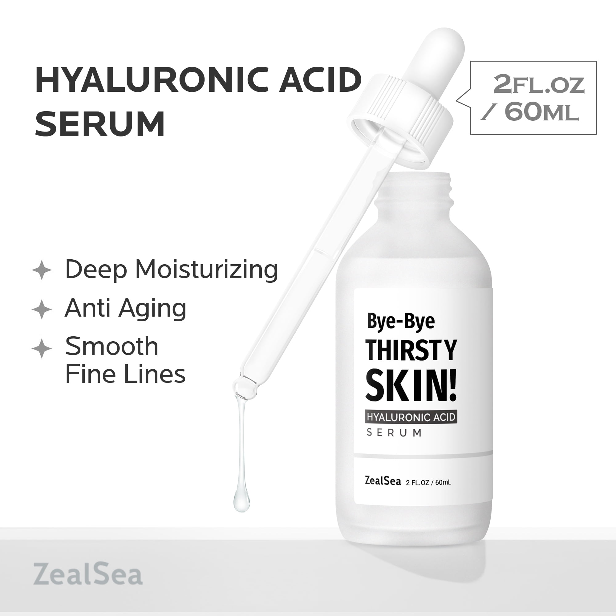 ZealSea 2Oz Pure Hyaluronic Acid Serum for Face, Hydrating Face Serum with Hyaluronic Acid, Niacinamide and Ceramides, Fine Lines for All Skin Types  Fragrance-Free