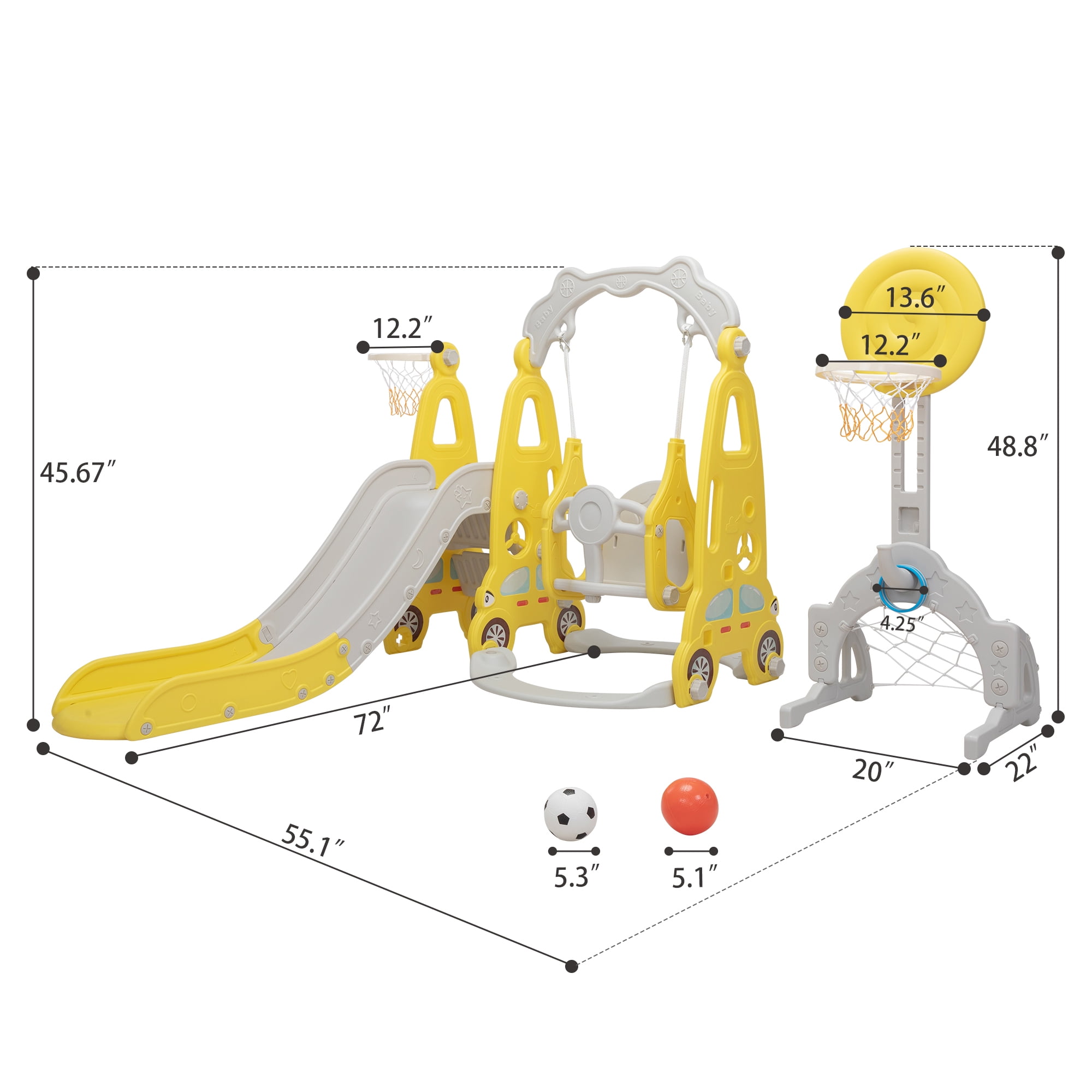 CIPACHO 5-in-1 Toddler Slide and Swing Set, Kids Play Climber Slide Playset w/Basketball Hoop, Soccer Goal, Golf CIPACHO 5-in-1 Toddler Slide and Swing Set, Kids Play Climber Slide Playset w/Basketball Hoop, Soccer Goal, Golf
