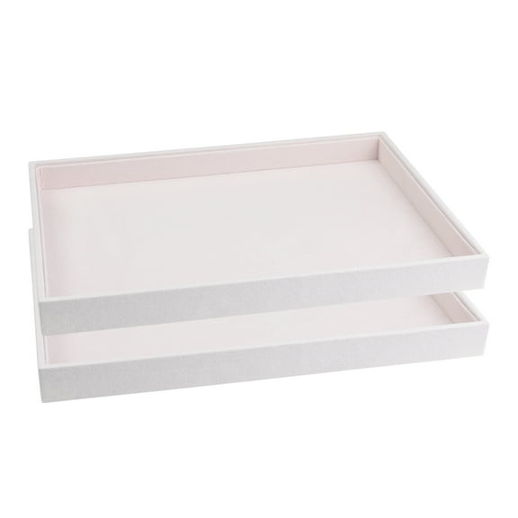 Unique Bargains 2pcs Stackable Velvet Jewelry Organizer Trays with Removable Dividers Light Pink-Flat Tray