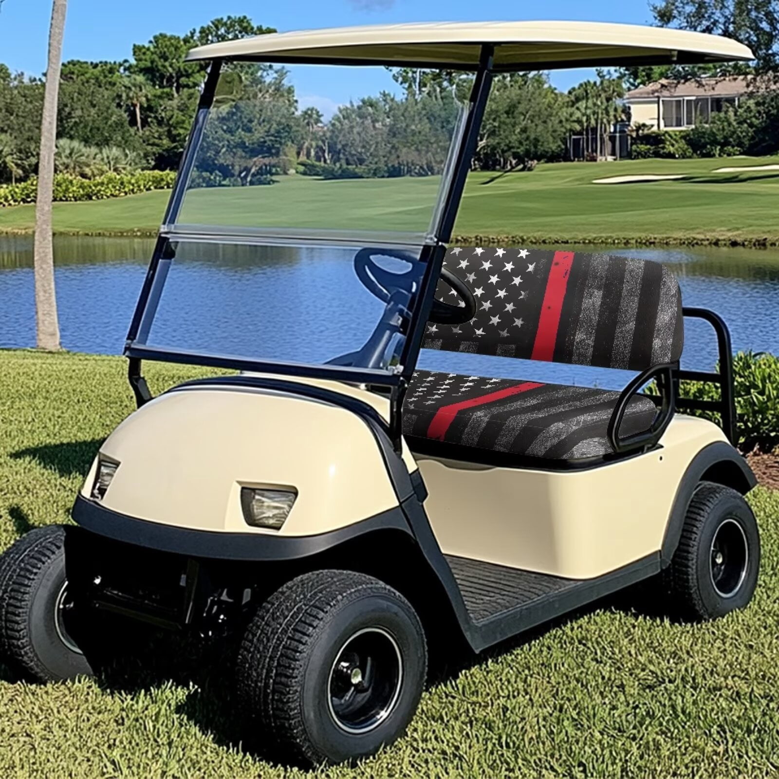 Pzuqiu Golf Cart Seat Covers Golf Cart Front Seat Covers American Firefighter Flag Elastic Portable Easy to Install Golf Blanket Suitable for All Seasons