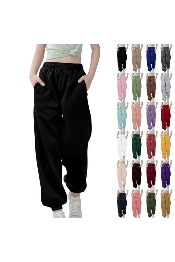 Sweatpants for Girls High Waist Drawstring Elastic Waist Elastic Bottom Pants,Size 3-13