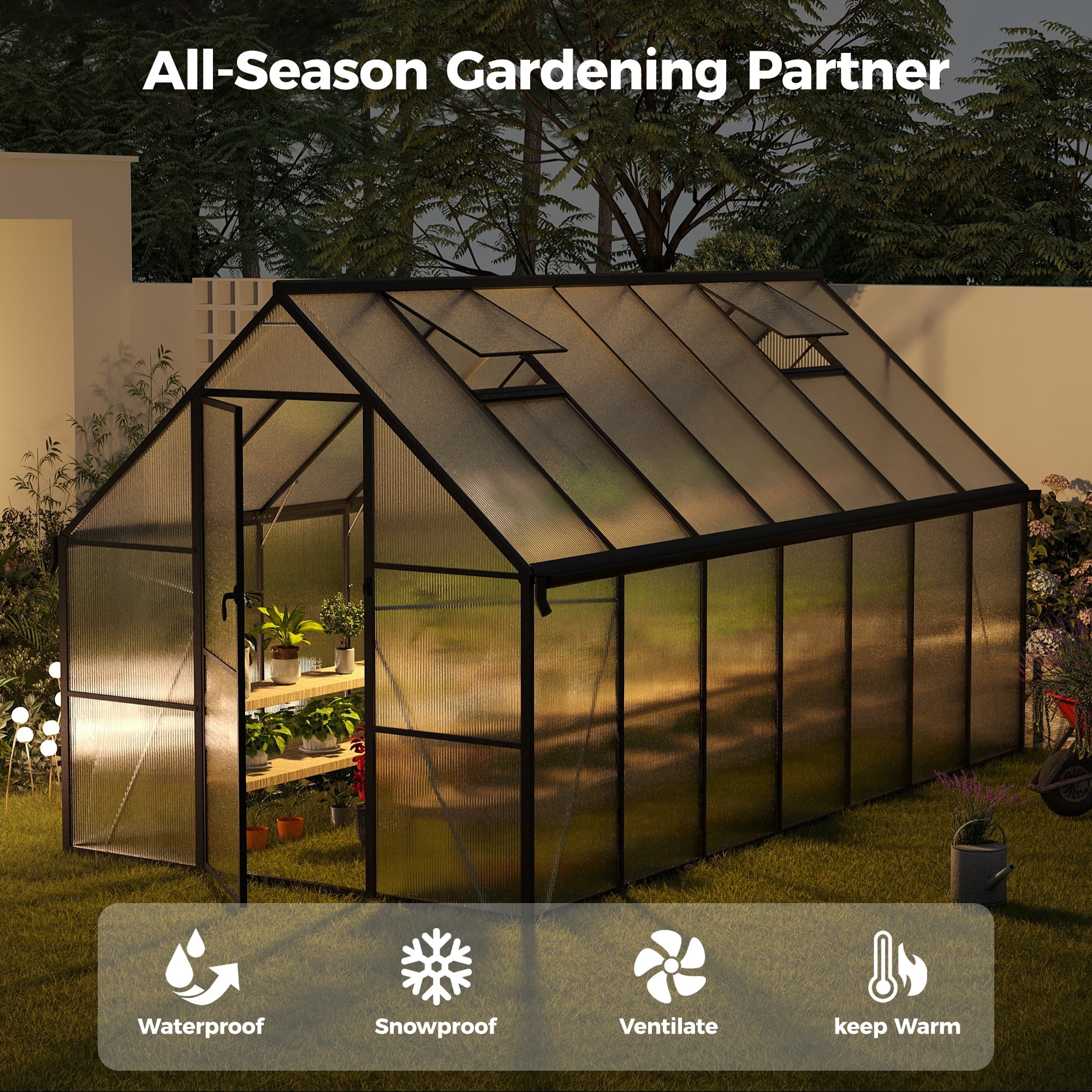 8x14ft Greenhouse for Outdoors, Enhanced Aluminum Frame Greenhouse