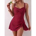 thumbnail image 2 of SKQIT Women's Cross Front Ruched Swim Dress, One Piece Tummy Control Bathing Suit with Side Knot Skirted Bottom, Slimming Modest Swimwear, 2 of 6