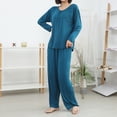 thumbnail image 7 of BOVXNPU Pajama Set For Women Women Solid Summer Lightweight Round-Neck Long-Sleeved Long Pants Home Attire Set Of 2 Pieces Women Sleepwear, 7 of 7
