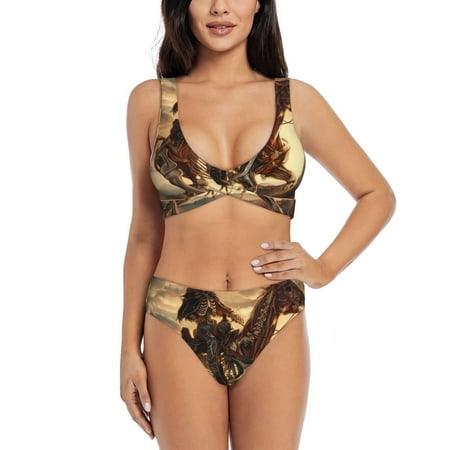 Zeuib Western Skeleton Cowboy Horse High Waisted Tummy Control Bikini Set - Knot Front Push Up Top & Cheeky Thong Bottom  Two-Piece Swimsuit for Women-Small