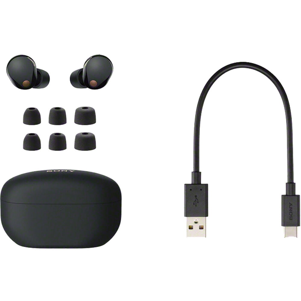 Sony WF-1000XM5 Industry Leading Noise Canceling Truly Wireless Earbuds (Black) Bundle with Deco Essentials 6 Pairs of In-Ear Earbud Tips (S/M/L Sizes) + Microfiber Cleaning Cloth