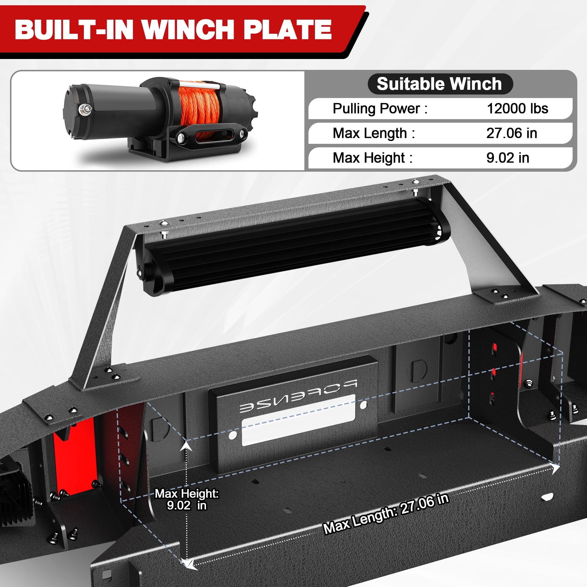 POFENZE Front Bumper for 2007-2014 1st Gen Toyota FJ Cruiser Rock Crawler Bumper Equipped with Winch Plate Lights License Plate Bracket