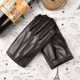 thumbnail image 2 of Guantes de cuero para hombre, de invierno, cálidos, con forro polar, para pantalla táctil, de imitación de piel de oveja, para conducir, a prueba de viento, finos, para motocicleta, 2 of 4