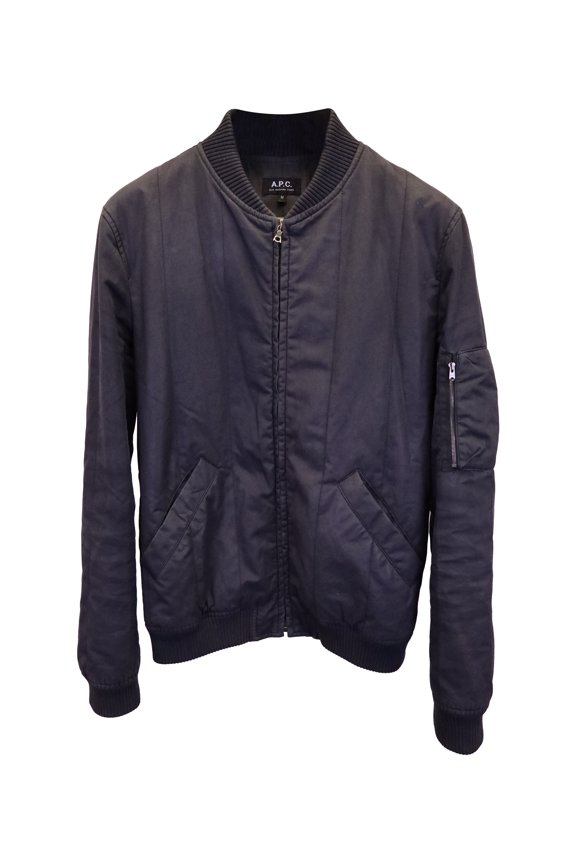 Pre-Owned A.P.C. Theo Bomber Jacket in Black Nylon Canvas