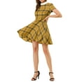 thumbnail image 3 of Allegra K Women's Peter Pan Collar Puff Sleeves Above Knee Plaid Grid Dress, 3 of 7
