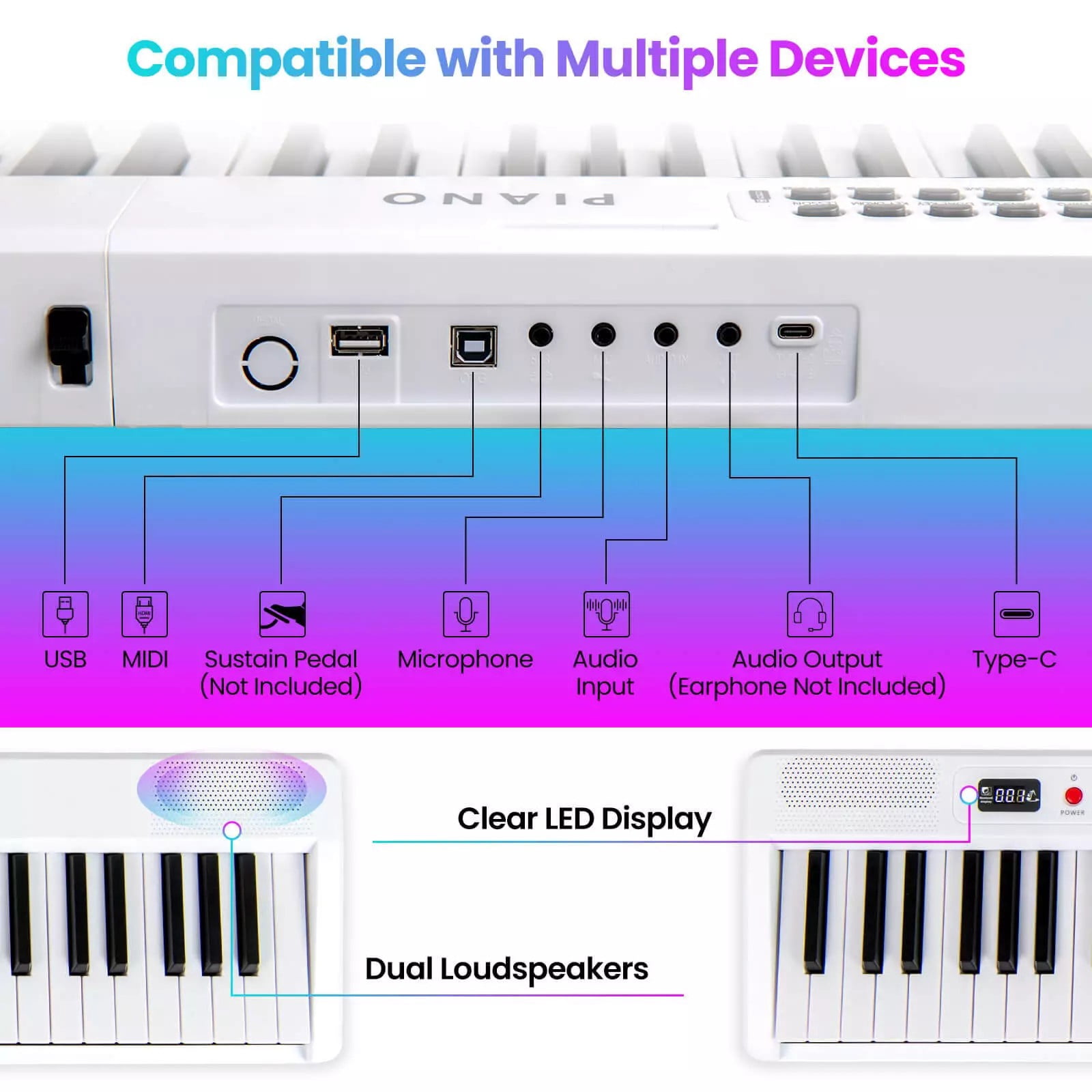 Harmijoy 88 Key Folding Piano Keyboard, Full-size Semi-weighted Electronic Piano with Wireless MIDI