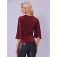 thumbnail image 3 of DARING DIVA Women's V Neck Glitter Sparkly 3/4 Sleeve Top XS Red, 3 of 6