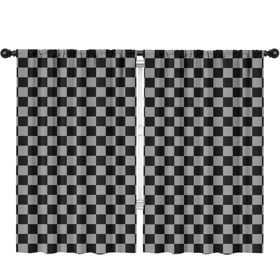 Blackout Kids Curtains,Gray and Black Checkered Pattern Childrens Insulated Curtains Set Of 2,Bedroom Essentials,Toddler Room Decor 52"x84"
