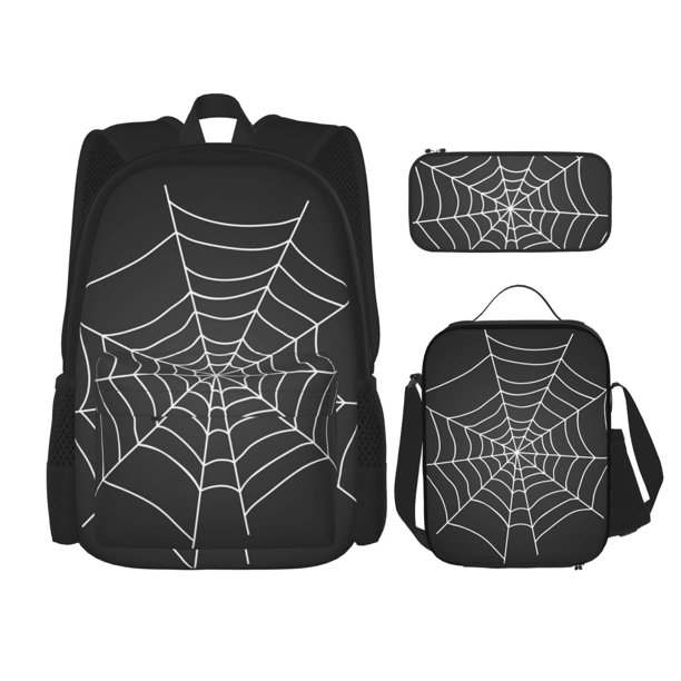 Disketp A Web With A Spider Mochila Estampada de Gran Capacidad con Lonchera y Estuche, Set de 3 Piezas para Estudiantes