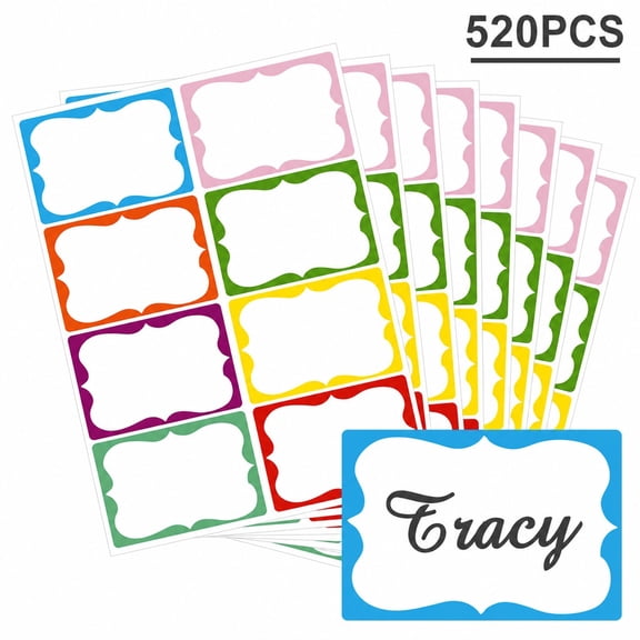 sixwipe 520 Pcs 3" x 2" Colorful Name Tag Stickers, Widened Self-Adhesive Clothes Labels, No-Iron Personalized Labels for School Office Party Events