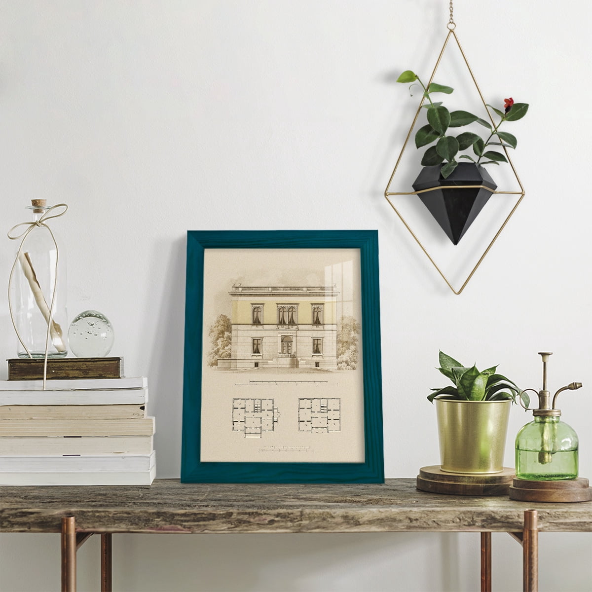Estate and Plan V -Framed Print w/glass-Ocean Blue
