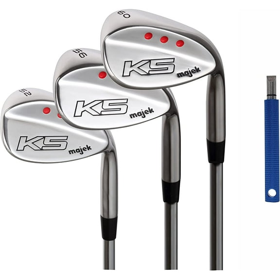 Majek Golf Women's Complete Wedge Set: 52 Gap Wedge (GW), 56 Sand Wedge (SW), 60 Lob Wedge (LW) Right Handed Ladies Flex Steel Shaft.   Free Wedge Groove Sharpener (Blue)
