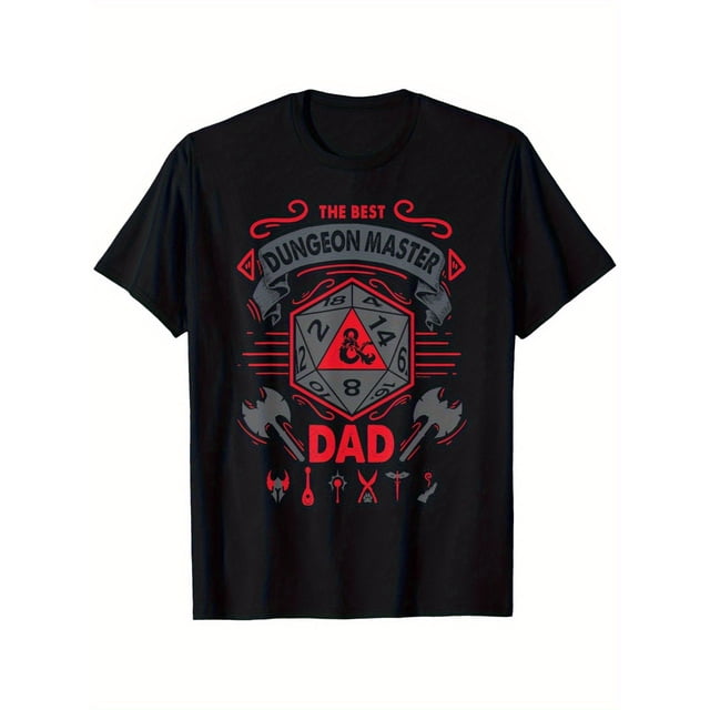 Men's Best Dungeon Master Dad Graphic T-Shirt - 180g Cotton Retro D&D Logo & Dice Design, Unisex Casual Tee for Camping, Hiking & Tabletop RPG Fans, Machine Washable Round Neck Sho