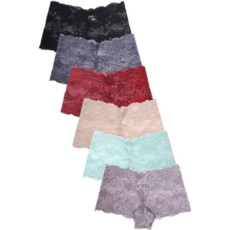 6 Packs of SOFRA Women s Nylon Mid Rise Floral Lace Hipster Panty Underwear - Style#12