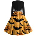 thumbnail image 3 of Vestido vintage de Halloween para mujer, manga larga, top negro con estampado de calabaza, falda con vuelo, disfraz de fiesta retro, 3 of 3