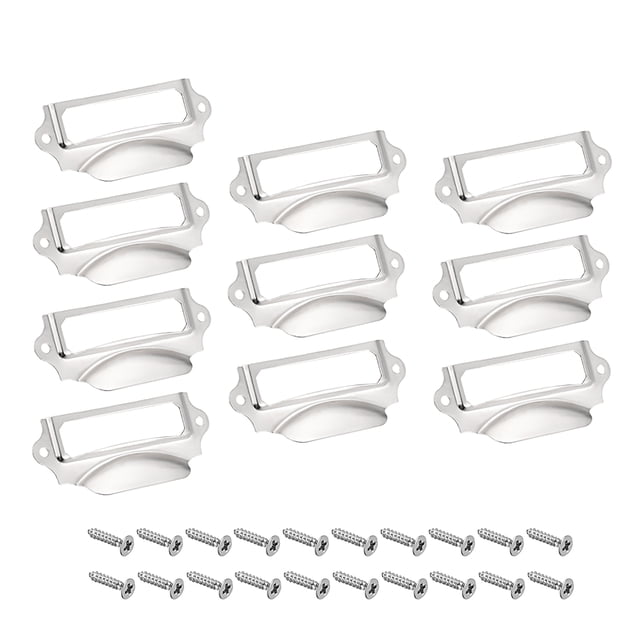 Soporte de etiqueta con asas de hierro vintage tono plateado 90x41mm 10 piezas con tornillos