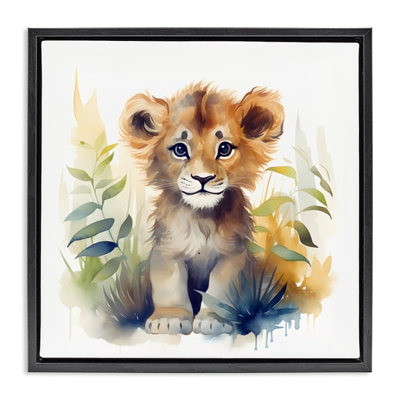 Stupell Industries Cottage Crafty Critters Lion Black Floating Frame Canvas Art, 18 x 18, by Steve Hunziker