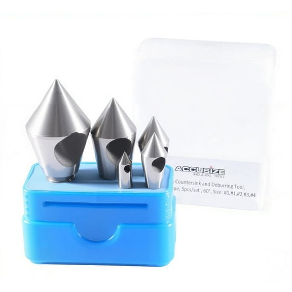 Accusize 5 pc 60 Deg 0-Flute HSS Countersink & Deburring Tool Set, Pilotless Type, 0206-0460