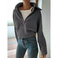 thumbnail image 5 of Womens Quarter Zip Pullover V Neck Collar Long Sleeve Ribbed Knit Loose Casual Winter Fall Sweater Gray XL, 5 of 9