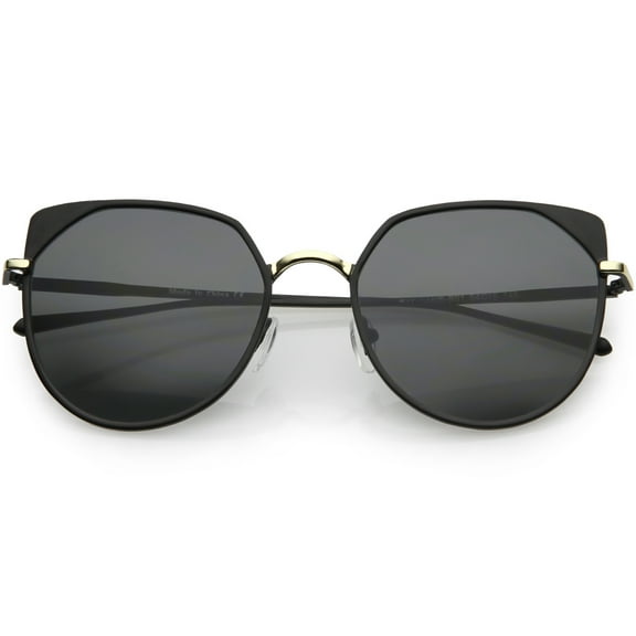 Modern Matte Metal Cat Eye Sunglasses Flat Lens 56mm (Black / Smoke)