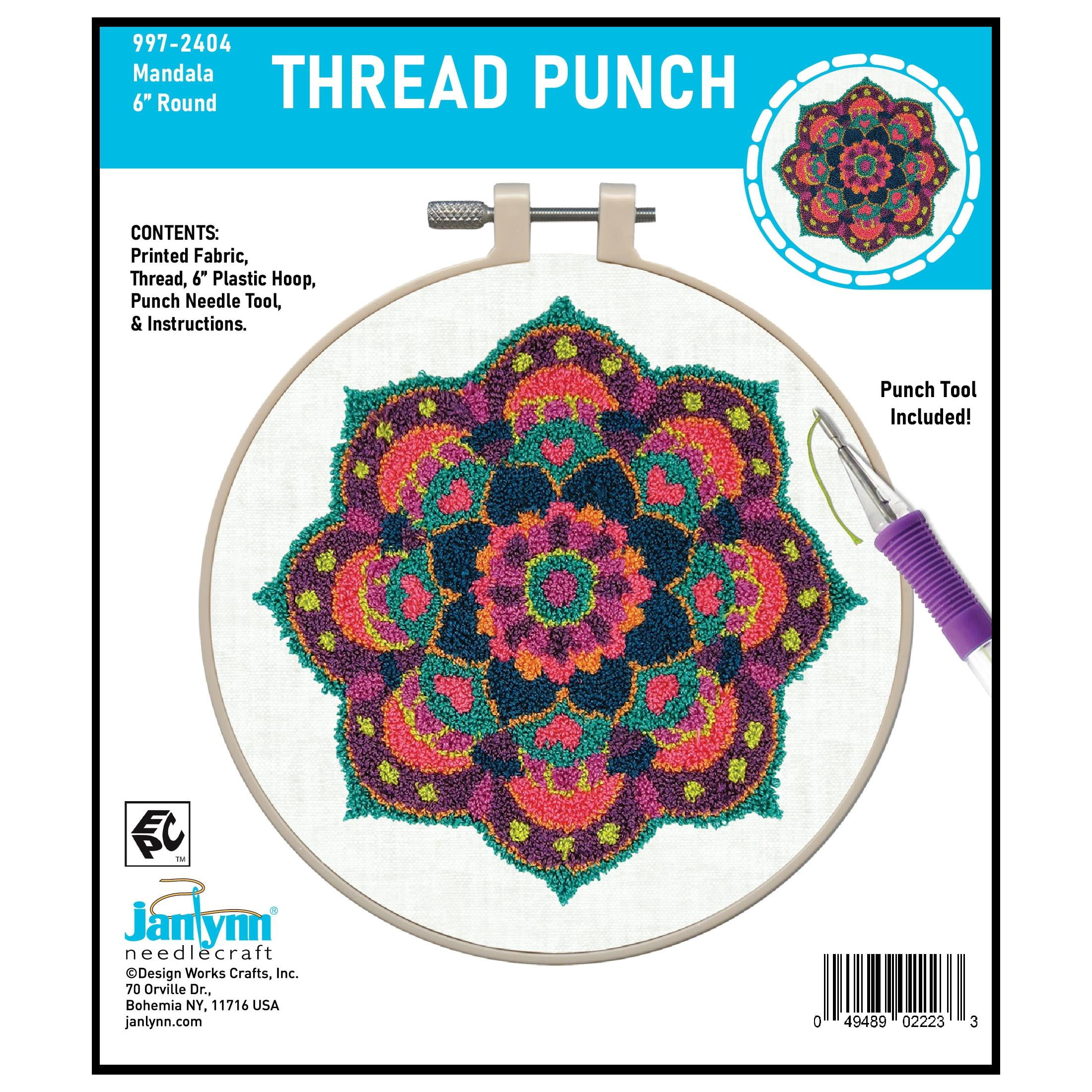 Janlynn Mandala Punch Needle Kit with Embroidery Hoop and Stamped Fabric