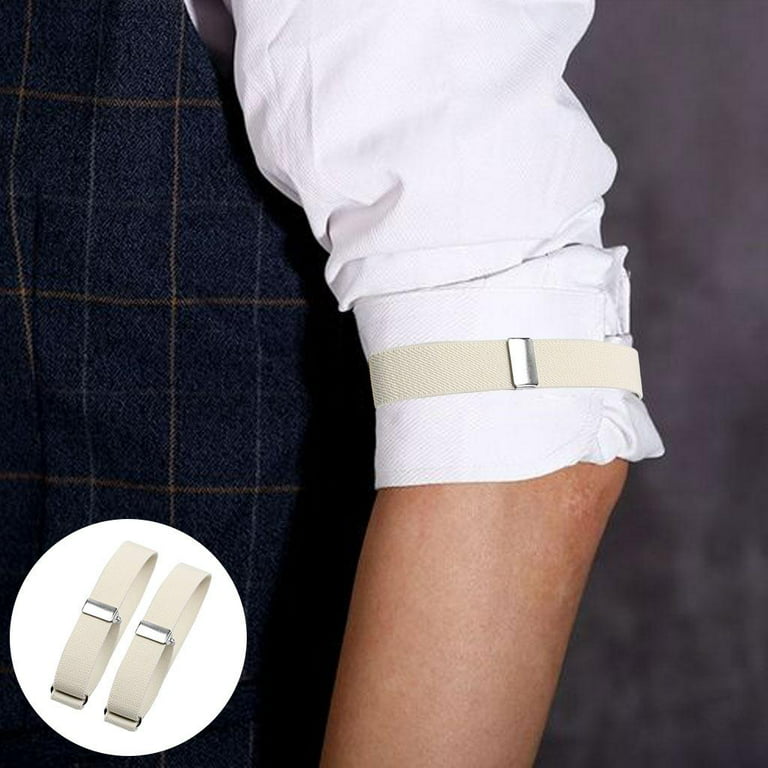 2Pcs Adjustable Metal Sleeve Holders Adjustable Arm Shirt Garters Non Slip  Arm Bands Sleeves Cuff Holder Hold Garter for Womens White