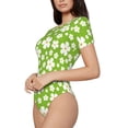 thumbnail image 2 of The Xecao Green White Flowers Women's Crew Neck Body Suit, a short-sleeved bodysuit and basic swimsuit, both comfort and style for dating and daily life, 2 of 9
