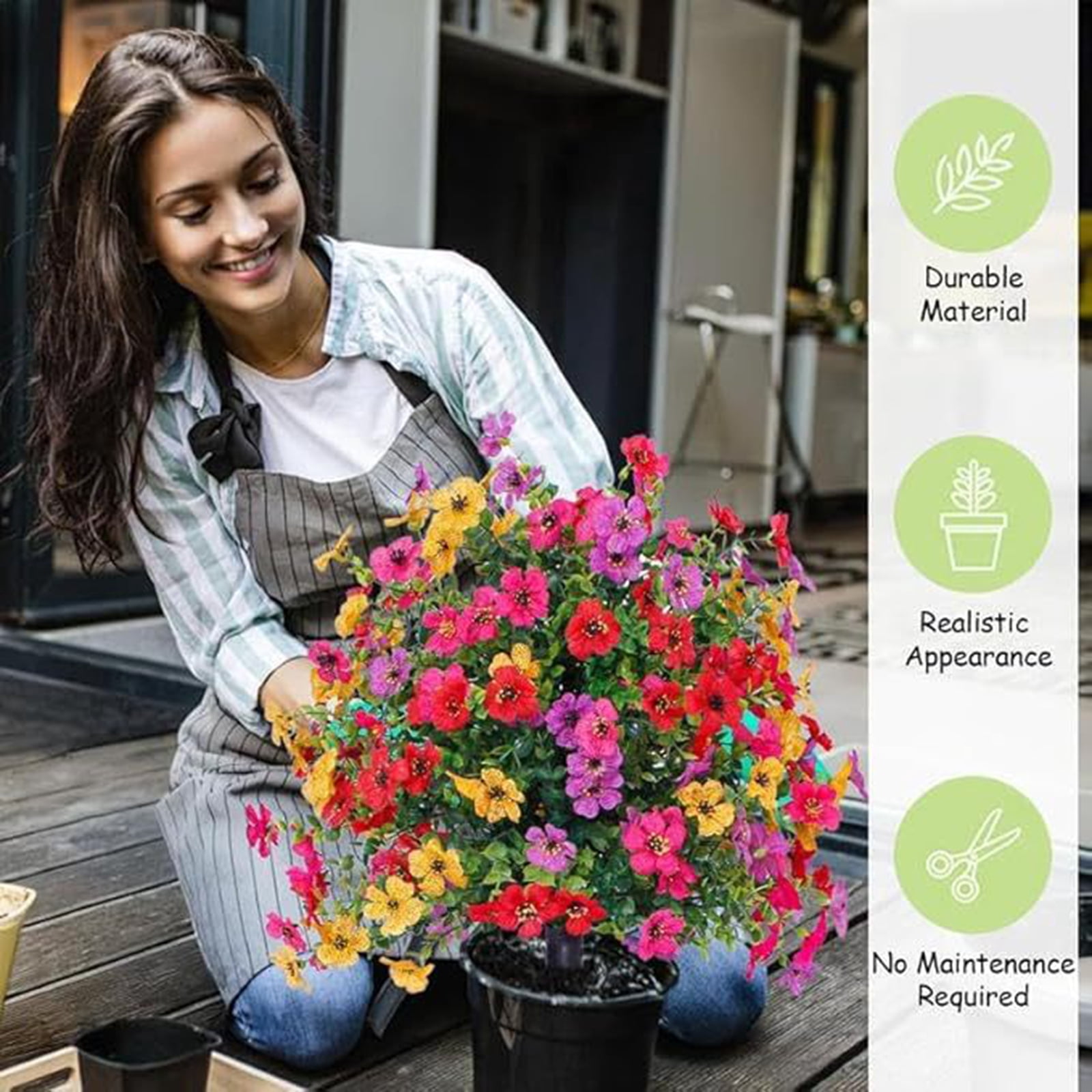 Bxaolu Artificial Flowers with Ground Stake,Artificial Fake Flowers for Outdoor Spring Decoration,22" Realistic UV Resistant Silk Flowers for Outside Patio Window Garden Yard Home (Multicolor)