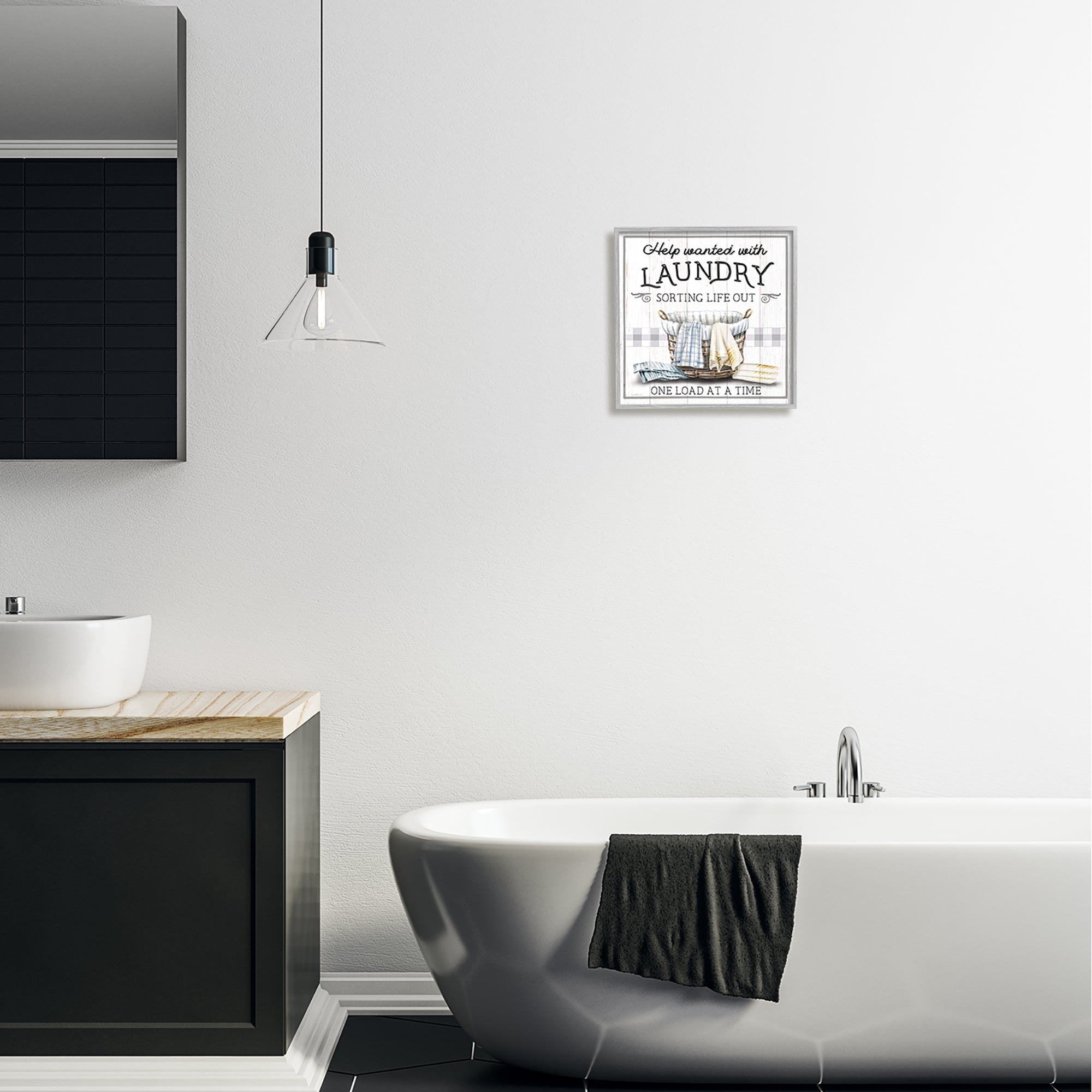 Stupell Industries Help Wanted Laundry Basket Typography Painting Gray Framed Art Print Wall Art, 12 x 12