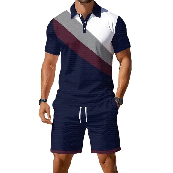 CONFREE Mens 2 Peice Shorts Sets Casual Men's Summer Outfits Set Graphic Polo Shirts Shorts Athletic Sweat Suit for Men