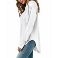 thumbnail image 6 of qolati Womens Oversized Long Sleeve Shirts Fall Trendy V Neck Basic T Shirt Fashion Casual Loose Fit Tunic Tops Y2k Clothes White XL, 6 of 6