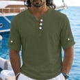 thumbnail image 2 of YLSDY Men's Collarless Vacation Shirt, Short Sleeve Button-Down Casual Top, Lightweight for Beach & Travel Army Green M, 2 of 5