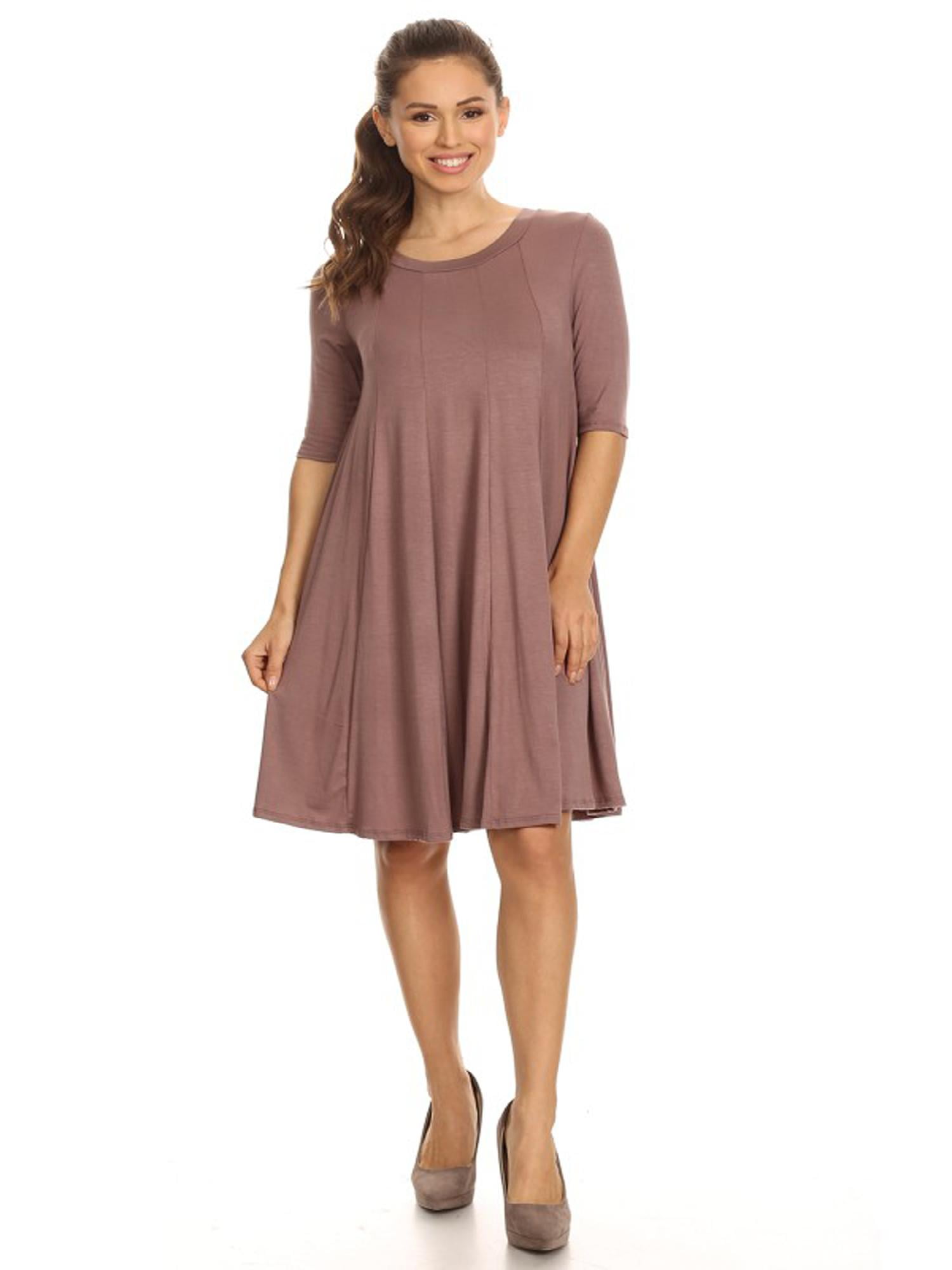 MOA COLLECTION Women's Casual Solid Half Sleeve Loose Fit Aline Knee